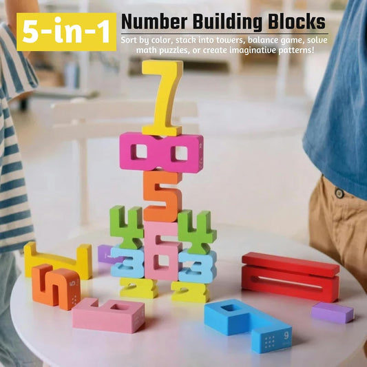 Gdaytao 20PCS Wooden Number Building Blocks 1-10 - Math Stackers Stacking Number Toys with Counting Games, Bright Digital Building Blocks Friends of 10, STEM Montessori Learning Toys for Kids Ages 3-8