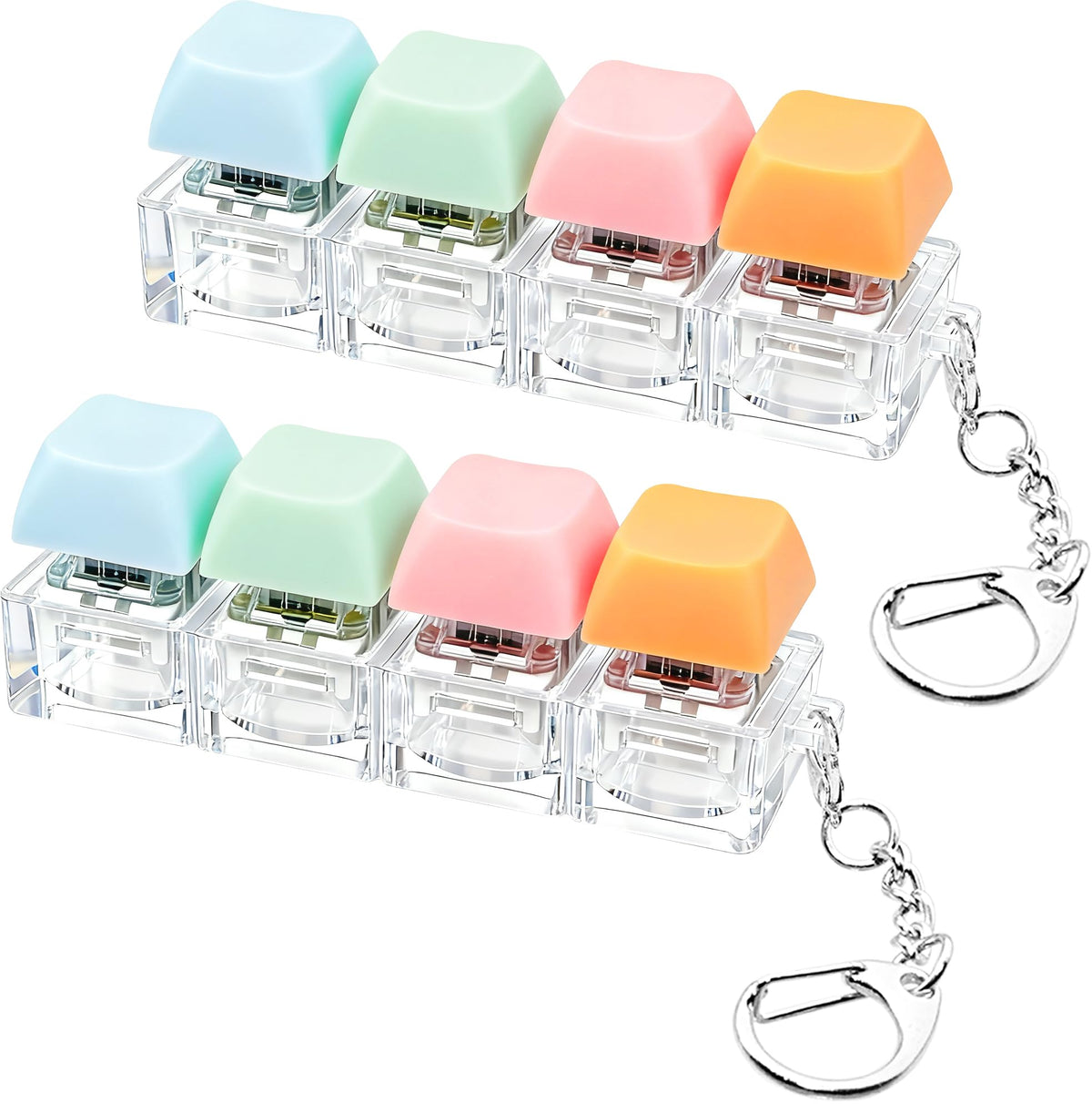 2 PCS Keyboard Fidget Toy, Keyboard Fidget Keychain 4-in-1 Keyboard Decompression Button Finger Clicker Toys, Keychain Button Stress Relief Fidget Gifts to Relief Stress (Transparent)