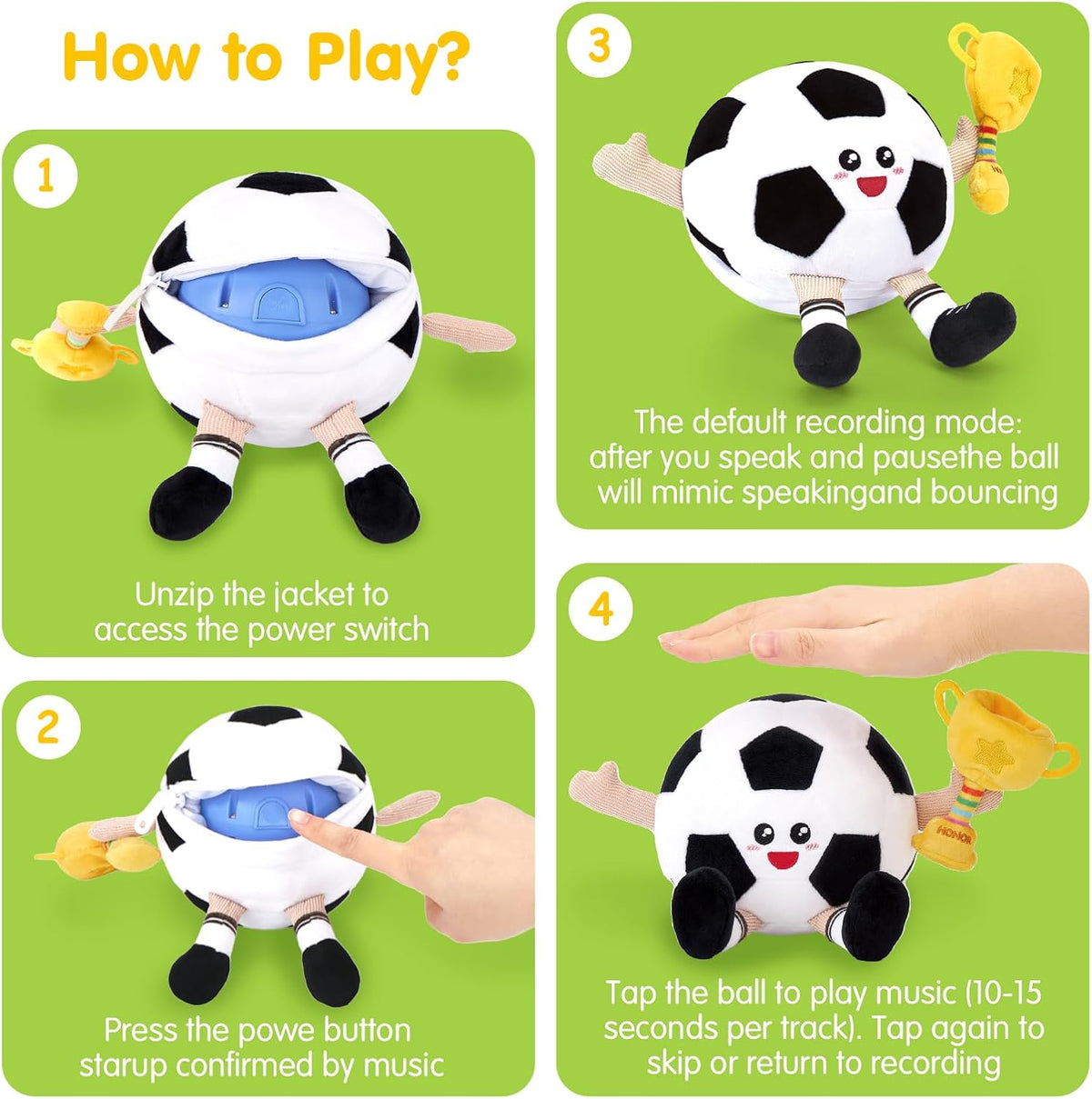 hahaland Musical Baby Soccer Toy for 6-9-12 Month, Plush Tummy Time Ball Toys, Electric Bouncing Infant Toy, Multi-Sensory Stimulation Crawling Talking Early Education Gift for 1 Year Old Boy Girl