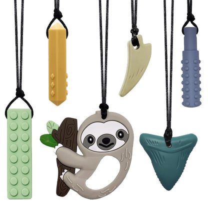 Chew Necklaces for Sensory Kids Boys Girls, Chewy Necklace Sensory Toys for Kids with Autism 6 Pack, Silicone Oral Motor Aids Chew Toys for Children Adults Reduce Fidgeting