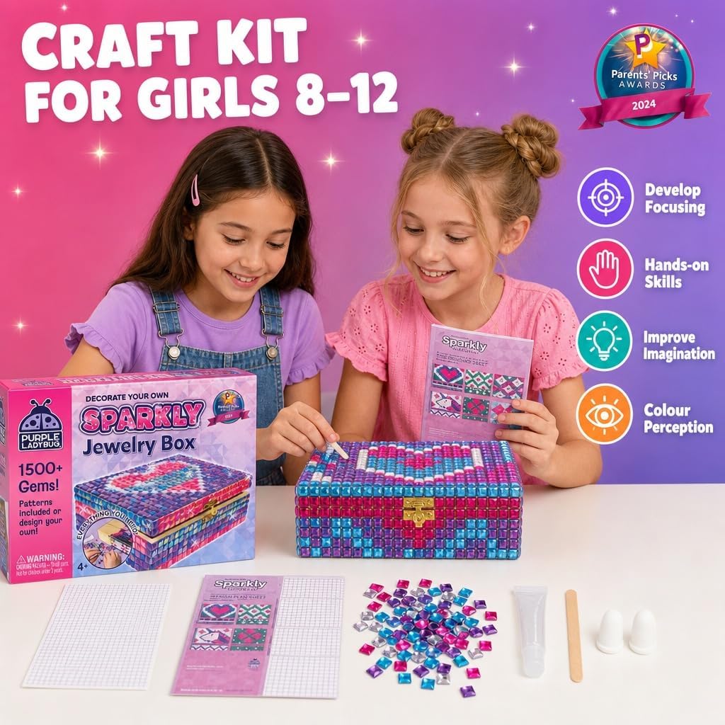 Jewelry Box Craft Kit for Girls Ages 8-12 - DIY Gem Mosaic Arts and Crafts