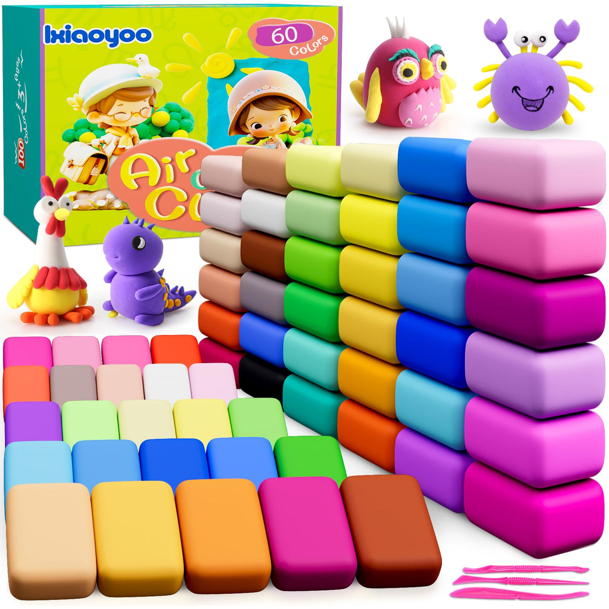 Ixiaoyoo Air Dry Clay, 30 Colors Foam Modeling Clay for School Projects