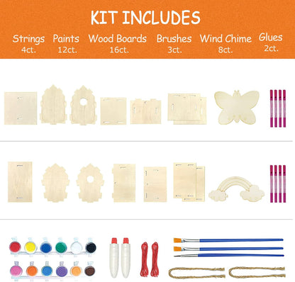 4 Pack DIY Bird House Wind Chime Kit for Crafts for Kids Ages 4-8