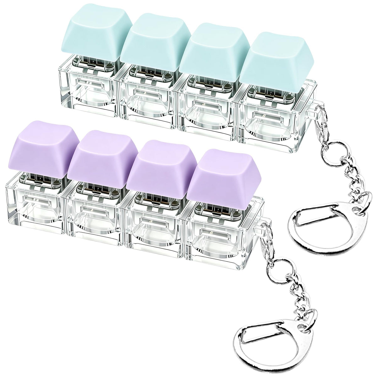 2 PCS Keyboard Fidget Toy, Keyboard Fidget Keychain 4-in-1 Keyboard Decompression Button Finger Clicker Toys, Keychain Button Stress Relief Fidget Gifts to Relief Stress (Transparent)