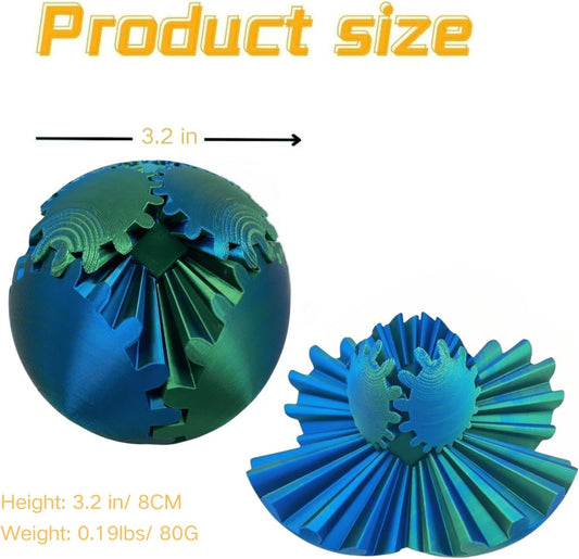 Gear Ball 3D Printed Spin Ball Cube Fidget Toys, Gear Sphere Fidget Toy, GearSphere Desk Toy Stress Fidget Balls, Fidgets Spinners for Adults & Kids Anxiety Relaxing (Laser Green Blue, 3.1 Inch)