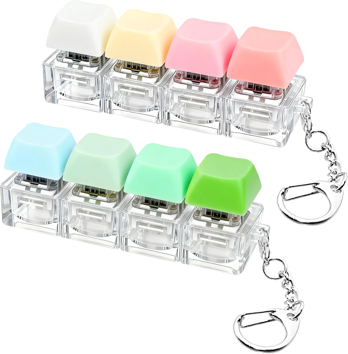 2 PCS Keyboard Fidget Toy, Keyboard Fidget Keychain 4-in-1 Keyboard Decompression Button Finger Clicker Toys, Keychain Button Stress Relief Fidget Gifts to Relief Stress (Transparent)