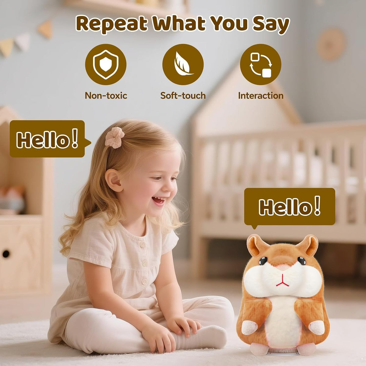 SANJOIN Toddler Kids Toys, Talking Hamster Repeats What You Say for Boys Girls, Stuffed Animals Interactive Plush Repeating Sensory Toy Gifts for 3+ Year Old Boy Girl Birthday Gift (Brown)
