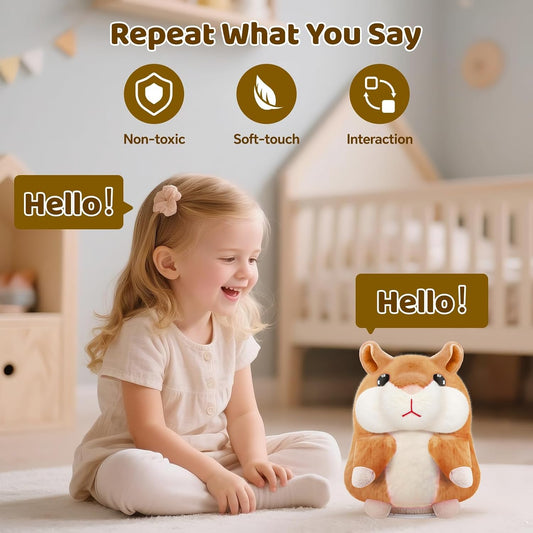 SANJOIN Toddler Kids Toys, Talking Hamster Repeats What You Say for Boys Girls, Stuffed Animals Interactive Plush Repeating Sensory Toy Gifts for 3+ Year Old Boy Girl Birthday Gift (Brown)