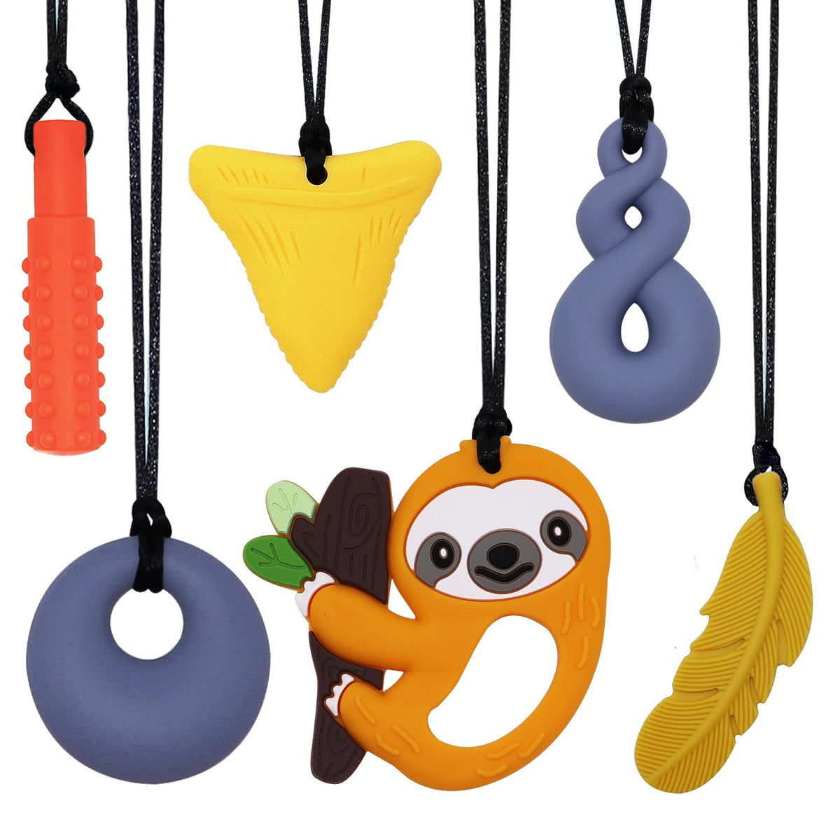 Chew Necklaces for Sensory Kids Boys Girls, Chewy Necklace Sensory Toys for Kids with Autism 6 Pack, Silicone Oral Motor Aids Chew Toys for Children Adults Reduce Fidgeting
