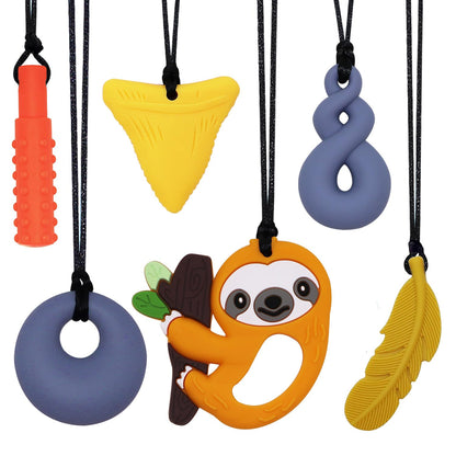 Chew Necklaces for Sensory Kids Boys Girls, Chewy Necklace Sensory Toys for Kids with Autism 6 Pack, Silicone Oral Motor Aids Chew Toys for Children Adults Reduce Fidgeting