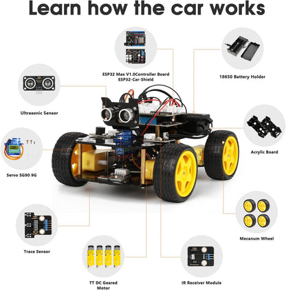 ACEBOTT Robotics Kit for Kids Ages 8-12 12-16, Smart Robot Car Kit Compatible with Arduino & Scratch, STEM Toys Coding Robot Kit with App Control, STEM Gifts for Kids and Teens