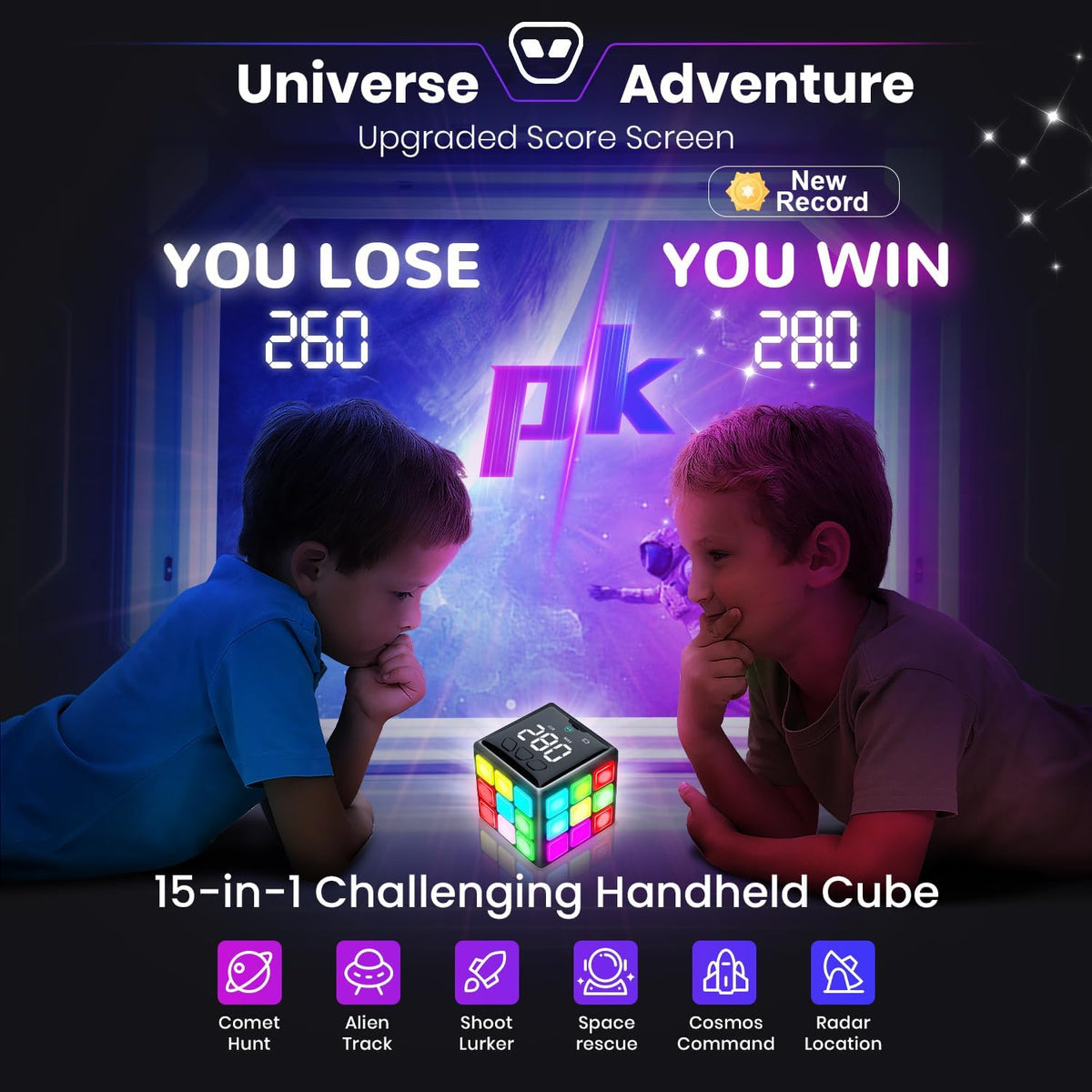 Xinbeiya Rechargeable Handheld Cube with Games, 15 Fun Brain & Memory Games