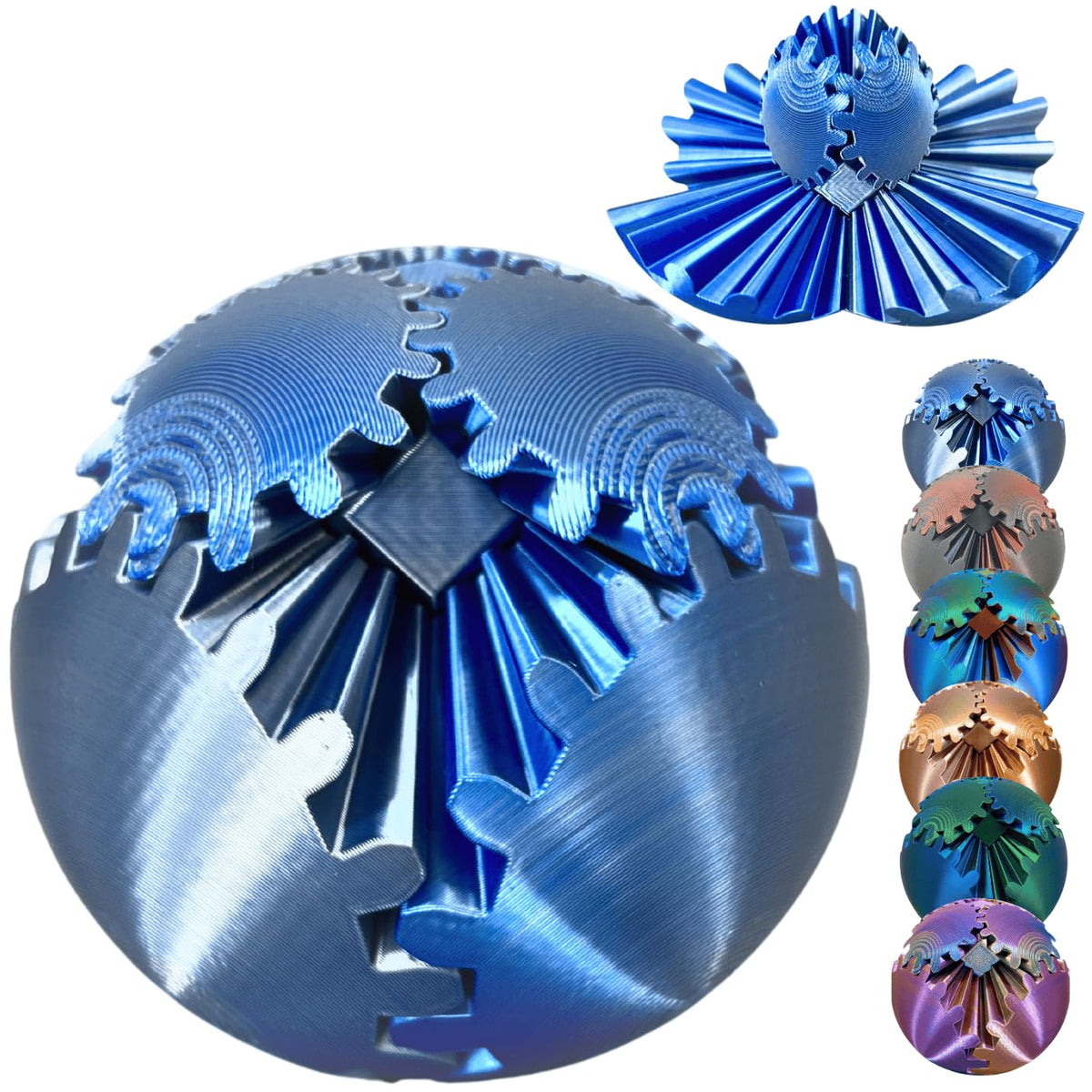 Gear Ball 3D Printed Spin Ball Cube Fidget Toys, Gear Sphere Fidget Toy, GearSphere Desk Toy Stress Fidget Balls, Fidgets Spinners for Adults & Kids Anxiety Relaxing (Laser Green Blue, 3.1 Inch)