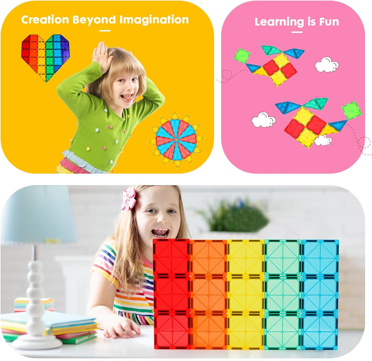 Gemmicc 100 PCS Magnetic Tiles with 2 Cars, STEM Approved Educational Magnet BuildingToys, Magnet Puzzles Stacking Blocks for Boys Girls