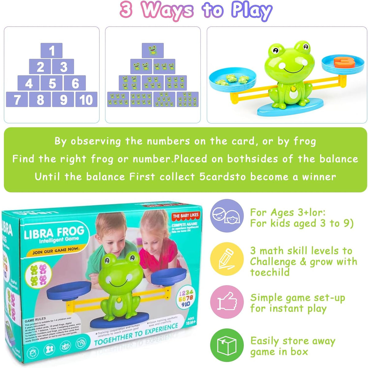 Frog Balance Counting Toys, Cool Math Learning Games for Boys and Girls, Educational Number Preschool Toy, Fun Children's Gift STEM Math Games for Kids Age 3+ (63 PCS)