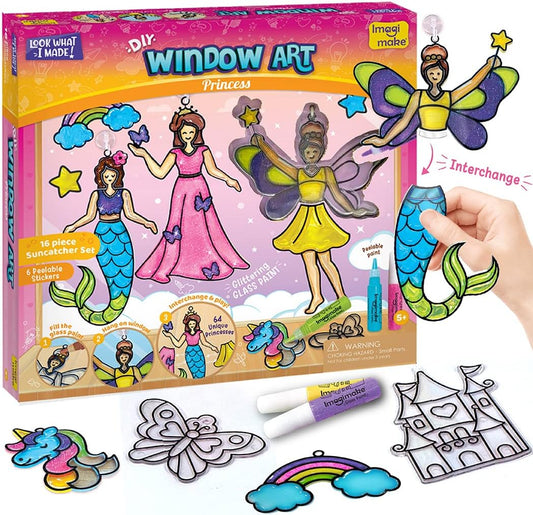 Imagimake Window Art - Princess, Mermaid, Unicorn 16 Pieces Suncatcher Kit
