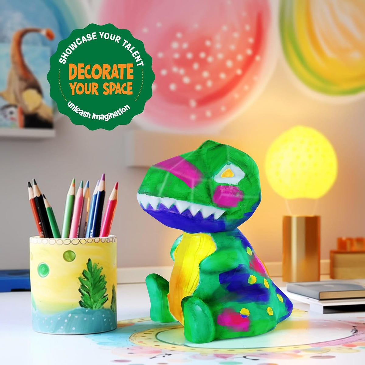 Paint Your Own Dinosaur Lamp Kit, Crafts for Kids Ages 6-12, Gifts for Boys