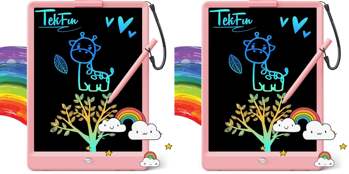 TEKFUN LCD Writing Tablet for Kids, 10-inch Coloring Drawing Pad, Mess Free Doodle Board, Airplane Travel Toys for Boys and Toddlers, Road Trip Essentials, Gifts for 3 4 5 6 7 8 Year Old Girls (Pink)