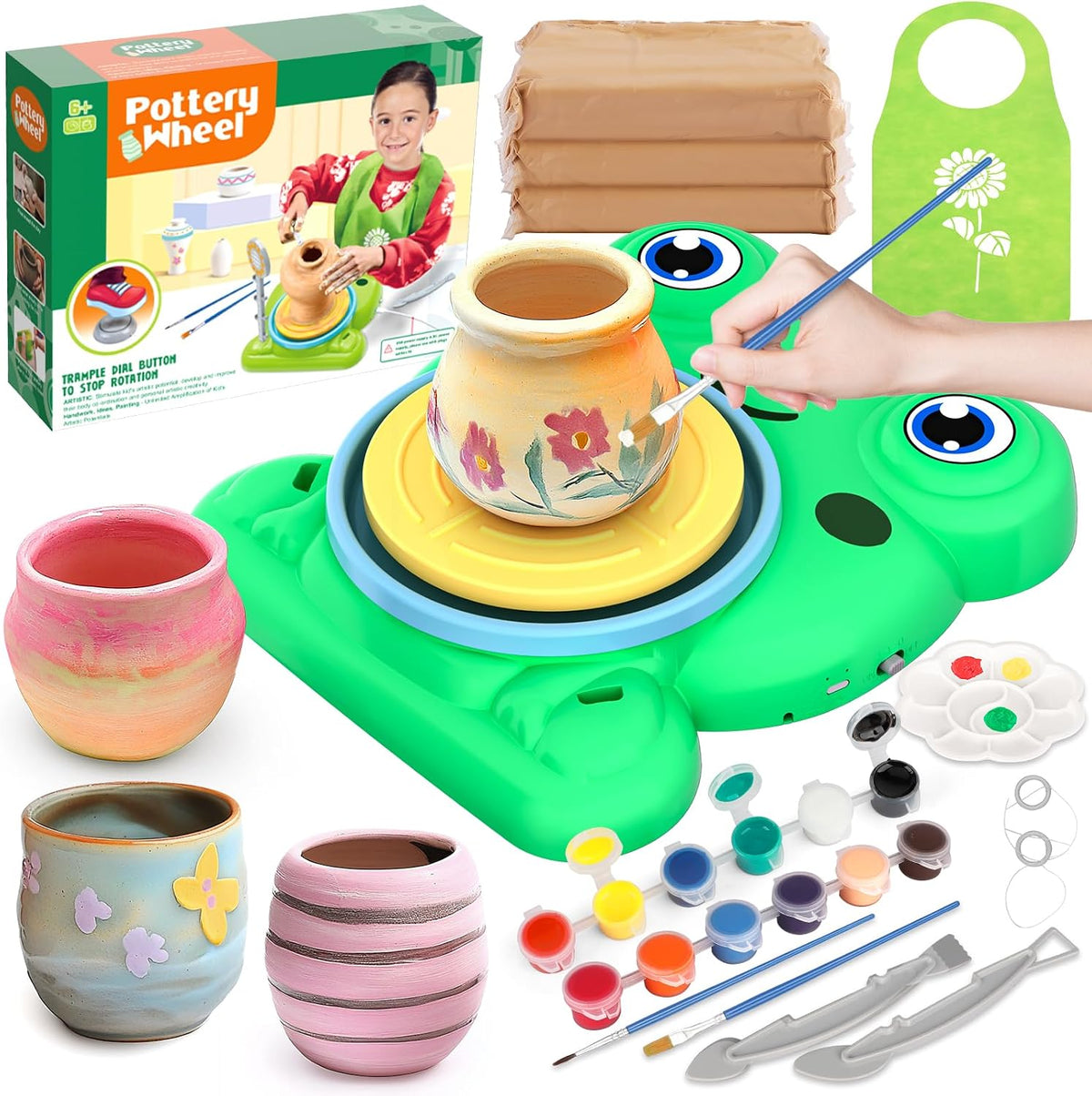 Pottery Wheel for Kids, Pottery Painting Craft Kit Sensory Toy Gift Girl 6+