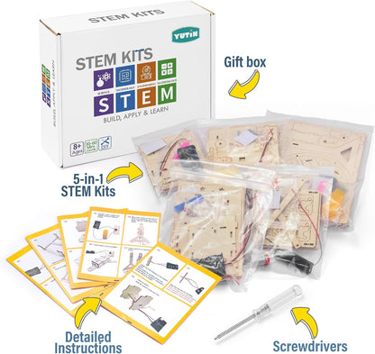 5 Individual STEM Science Kits for Kids, Wood Arts and Craft Kits 8-12