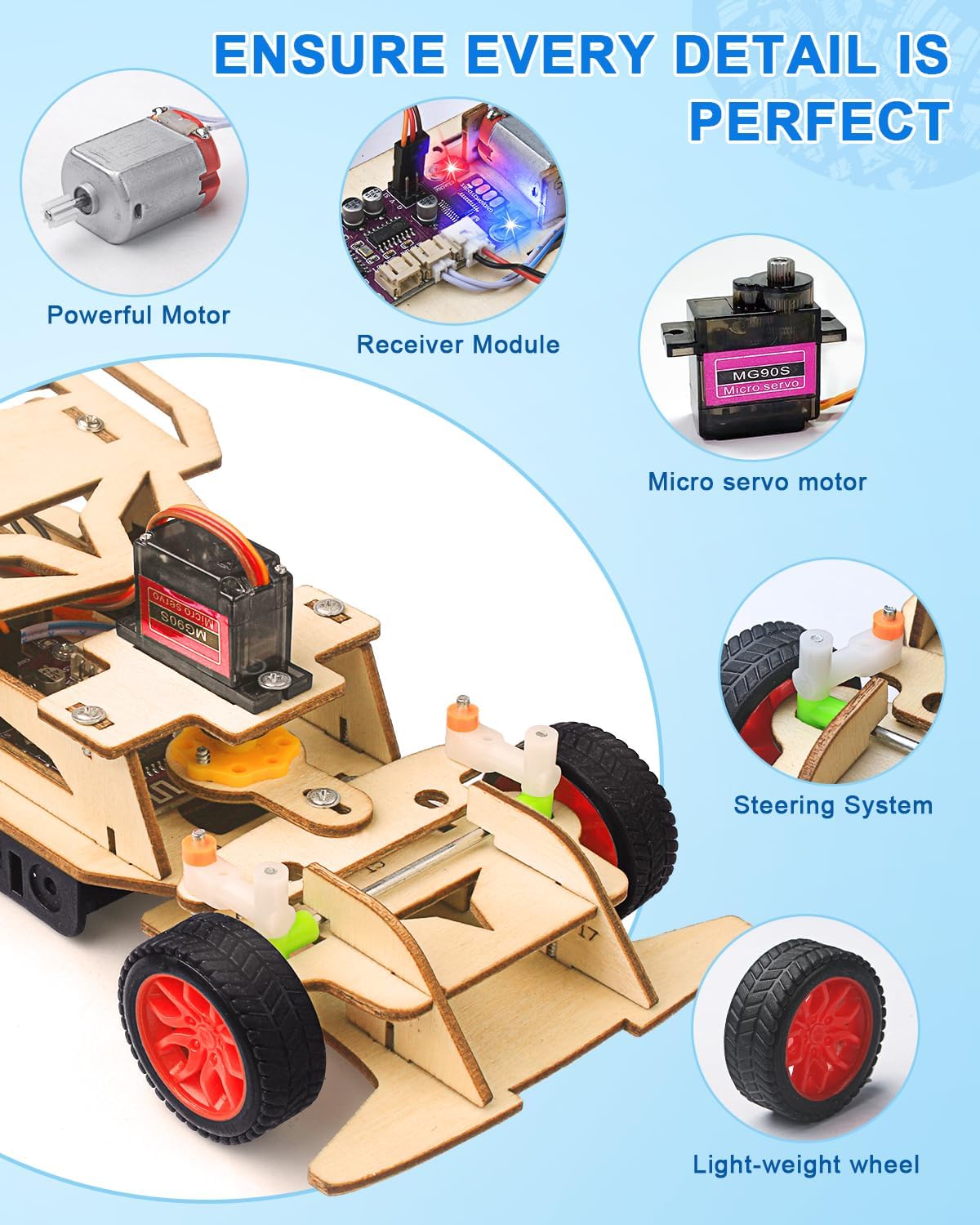 Poraxy STEM Kits for Kids 8-10, STEM Toys for Boys Ages 8-13, Remote Control Car, Wooden 3D Puzzles Science Kits 8-12 Projects Building Model, Birthday Gifts for 9 11 14 Year Old Teen Boys Girls