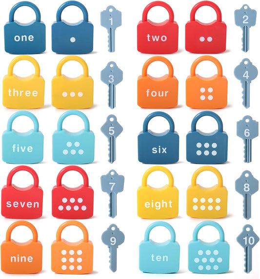 Dinhon Montessori Number Lock Key Toy Learning Game for 3-5 Years Old Kids