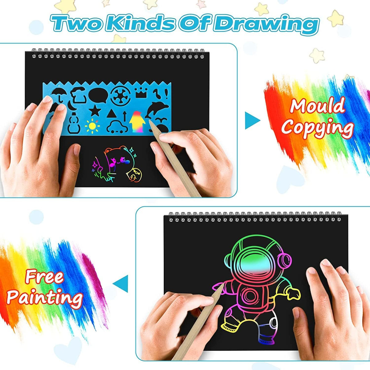 2-Pack Scratch Paper Art Set: Notebooks Arts Supplies and Crafts for Kids