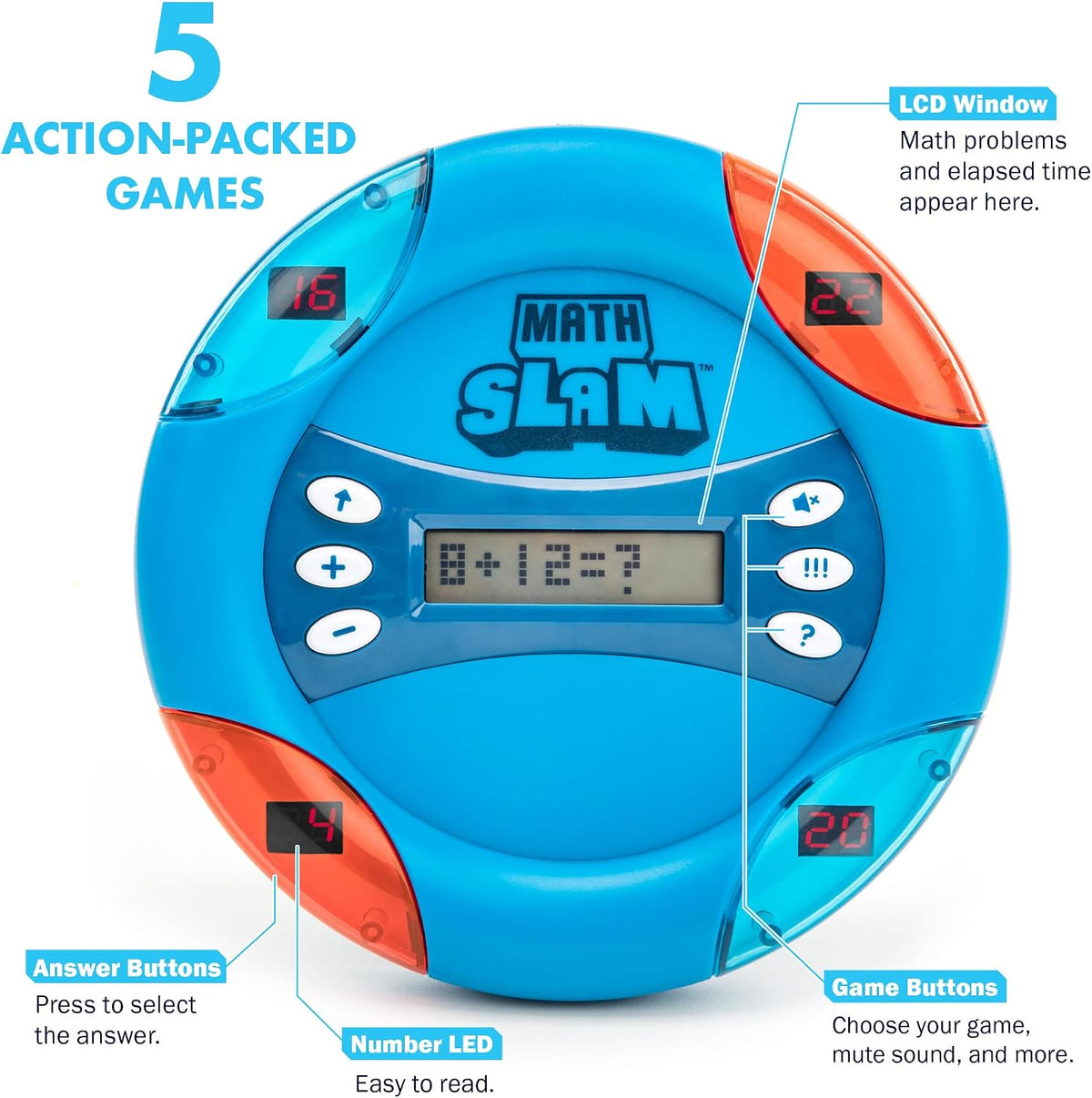 Educational Insights Math Slam - Handheld Electronic Math Games for Kids 5-7, First Grade Addition and Subtraction Games, Basic Algebra Learning Game, Self-Teaching Elementary STEM Tools