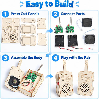 STEM Projects Science Toys for Ages 6-8-13 Walkie Talkies Kids Birthday Gifts for 7 9 10 11 12 14+ Years Old Boys Girls Teens Engineering DIY Electronic Kits Cool Gadgets Stuff Robotics 3D Puzzles