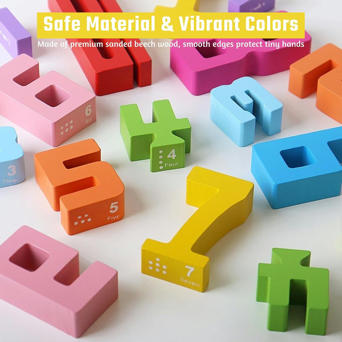 Gdaytao 20PCS Wooden Number Building Blocks 1-10 - Math Stackers Stacking Number Toys with Counting Games, Bright Digital Building Blocks Friends of 10, STEM Montessori Learning Toys for Kids Ages 3-8