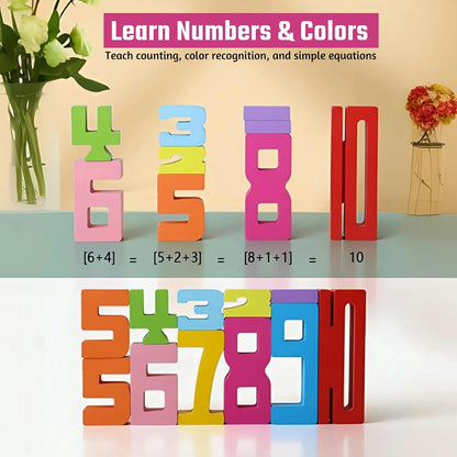 Gdaytao 20PCS Wooden Number Building Blocks 1-10 - Math Stackers Stacking Number Toys with Counting Games, Bright Digital Building Blocks Friends of 10, STEM Montessori Learning Toys for Kids Ages 3-8