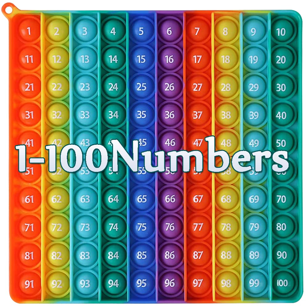 AK-SHIP 7.8in Big Size P0pp Math Toys , Rainbow Square Fidget Ttoy 100bubbles Stress Relieving Fidget Game for Teachers to Create Kinds of Math Manipulatives【with 1-100 Numbers Tables】