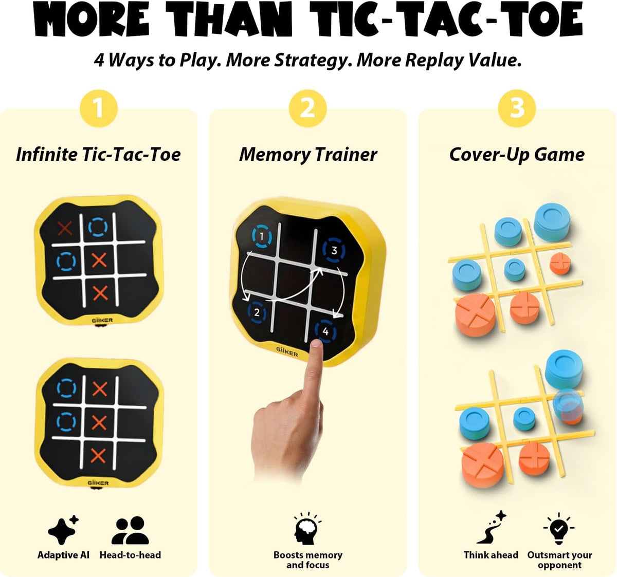 GiiKER Tic Tac Toe Bolt, 4-in-1 Electronic Game for Kids Ages 6+