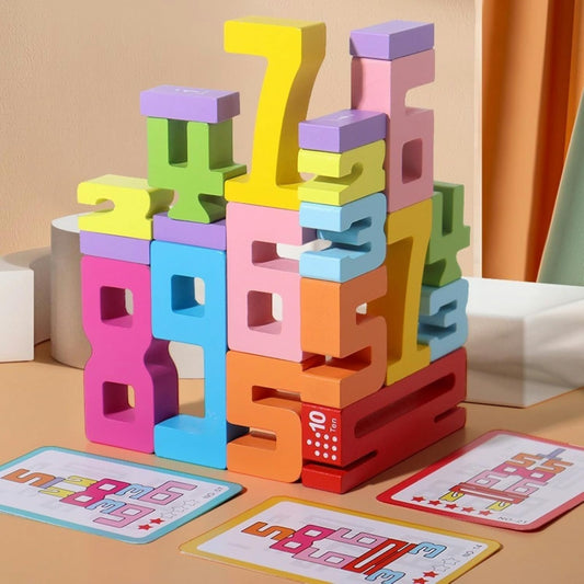 Gdaytao 20PCS Wooden Number Building Blocks 1-10 - Math Stackers Stacking Number Toys with Counting Games, Bright Digital Building Blocks Friends of 10, STEM Montessori Learning Toys for Kids Ages 3-8