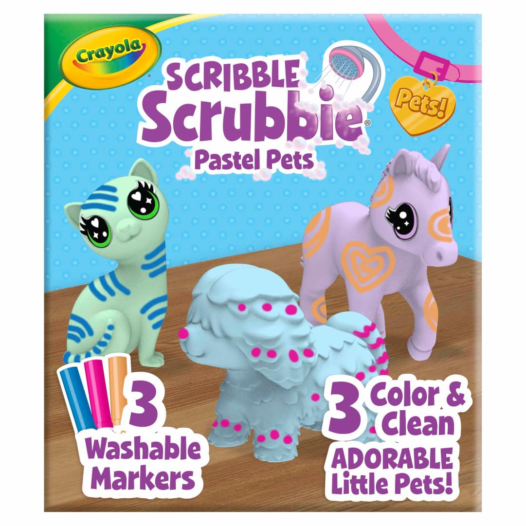 Crayola Scribble Scrubbies Glam Pack (4 Pets), Washable Pet Care Toy & Coloring Animal Craft Kit, Gift for Kids, Playset for Girls & Boys, Ages 3+