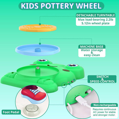 Pottery Wheel for Kids, Pottery Painting Craft Kit Sensory Toy Gift Girl 6+