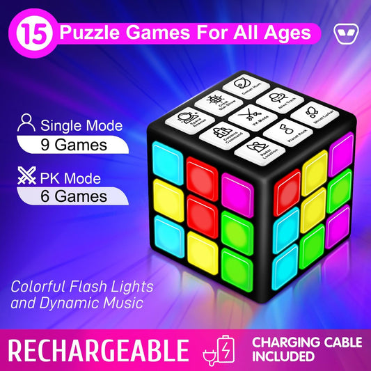 Xinbeiya Rechargeable Handheld Cube with Games, 15 Fun Brain & Memory Games