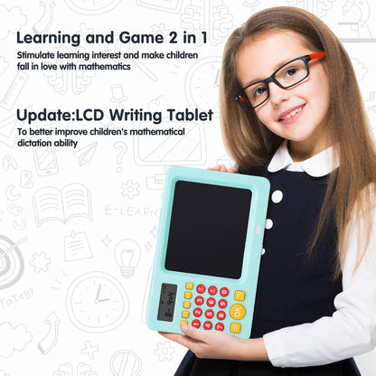 Math Games for Kids Ages 5 6 7 8, LCD Writing Tablet for Kids Educational Math Learning Games, Birthday Gifts for Boys Girls (Blue)