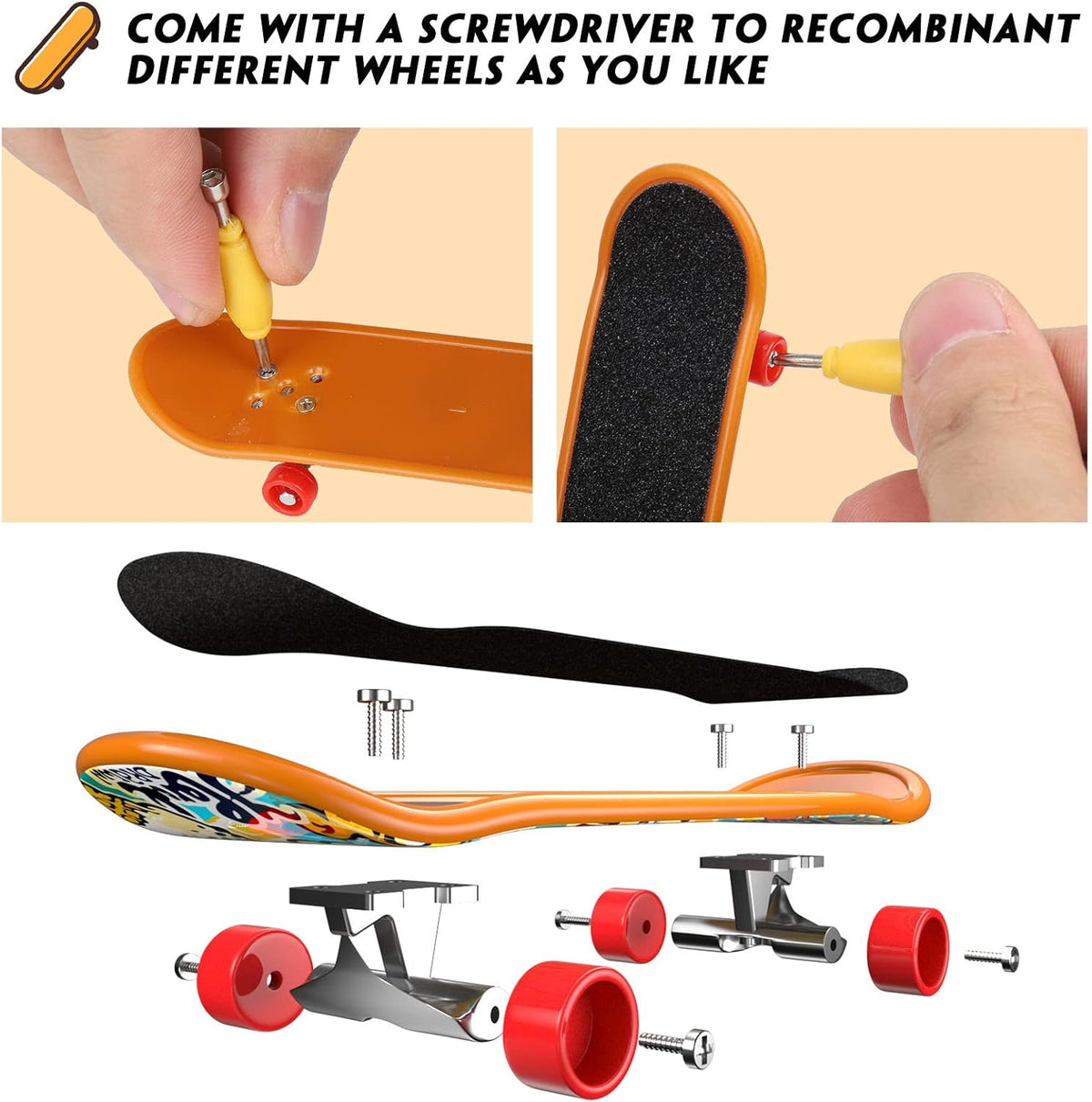 Fingerboard Mini Finger Skateboards 12PCS Professional Finger Boards Set Creative Fingertips Movement, Mini Skateboard Starter Kit Finger Sports Party Favors Novelty