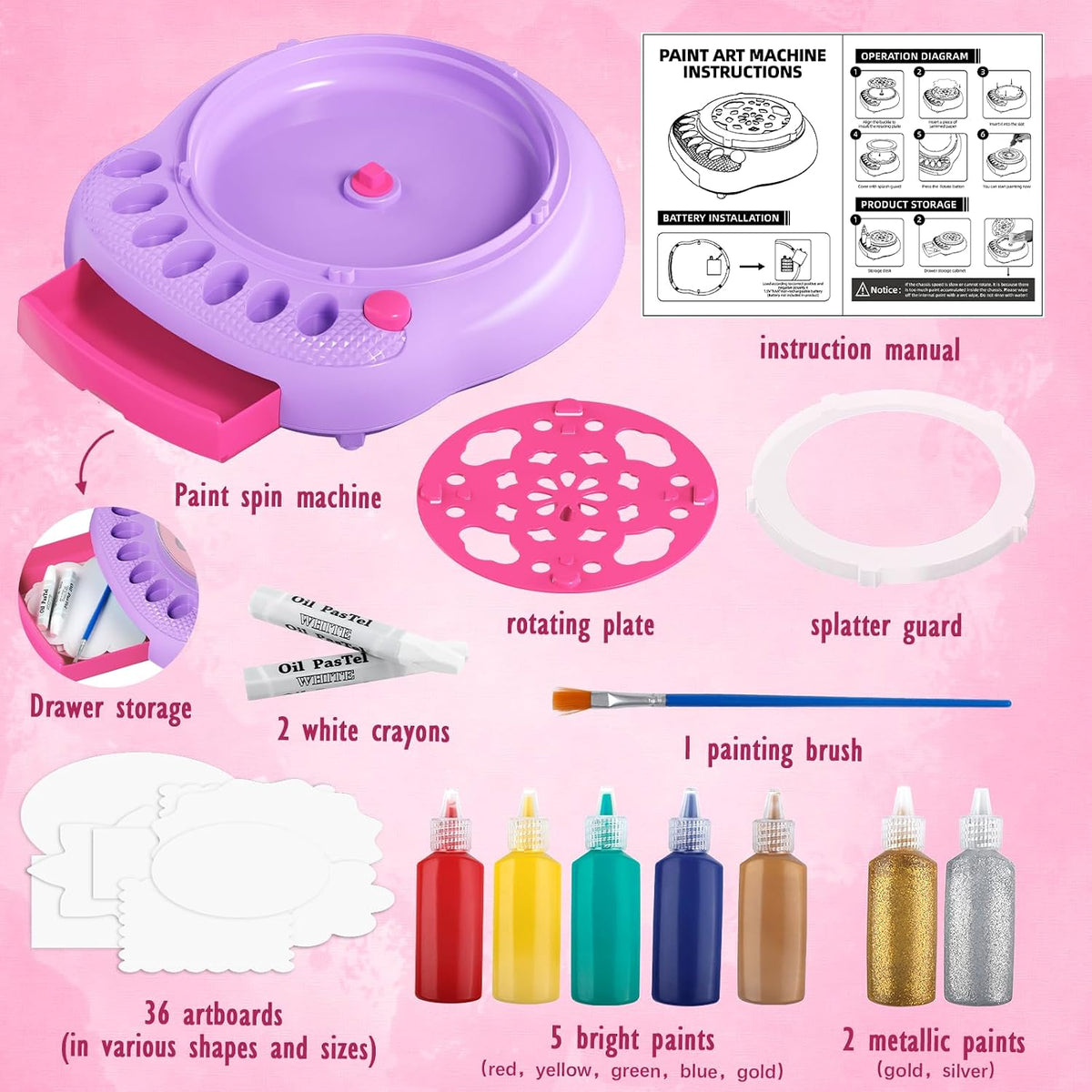 Spin Art Machine for Kids, Paint Spinner Arts and Crafts Gift Kit, Ages 6+