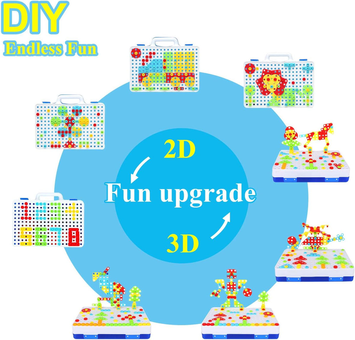 HAPTIME Design and Drill Toy,Educational Toys Building for Kids Ages 3-8,STEM Toys for 3 4 5 6 Year Old,193 Pcs Electric Drill Toy,Magic Montessori Play Toolbox for Toddler Boys Girls Preschool