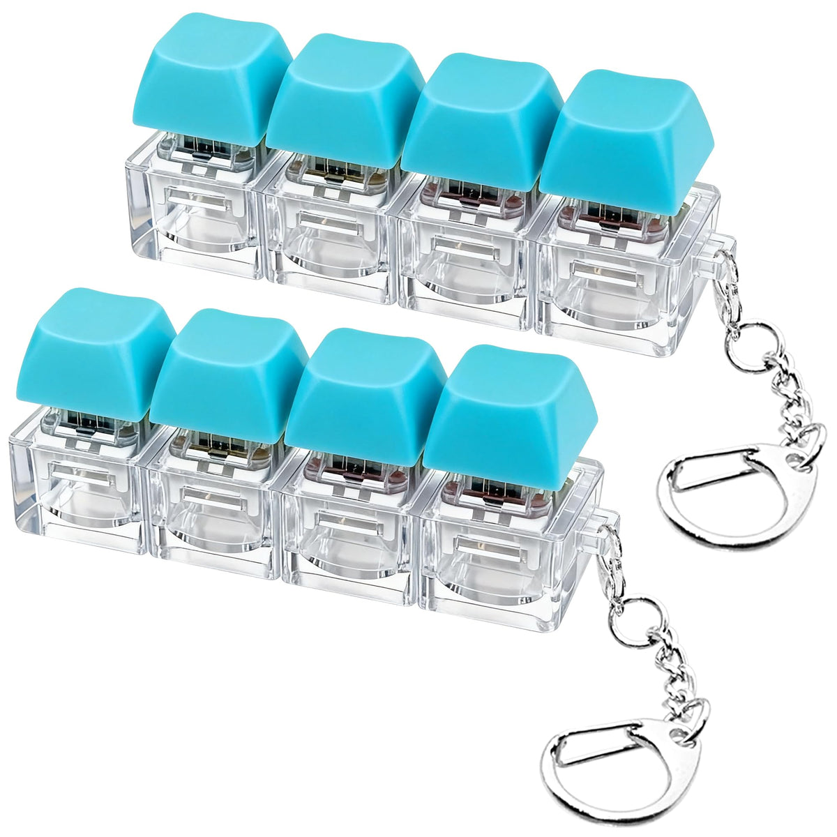 2 PCS Keyboard Fidget Toy, Keyboard Fidget Keychain 4-in-1 Keyboard Decompression Button Finger Clicker Toys, Keychain Button Stress Relief Fidget Gifts to Relief Stress (Transparent)
