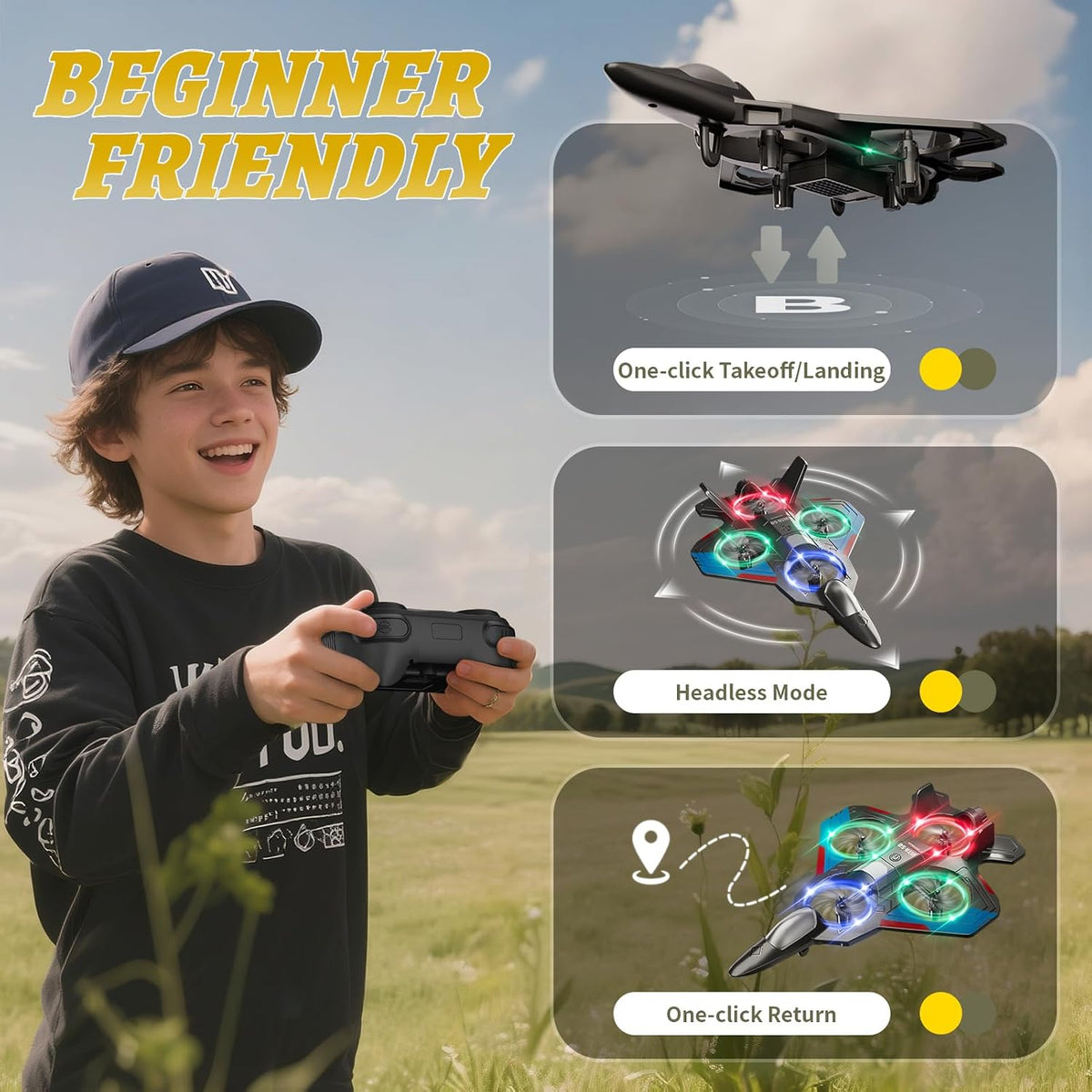 4DRC RC Planes Remote Control Airplanes for Kids Adults,Black,2Batteries