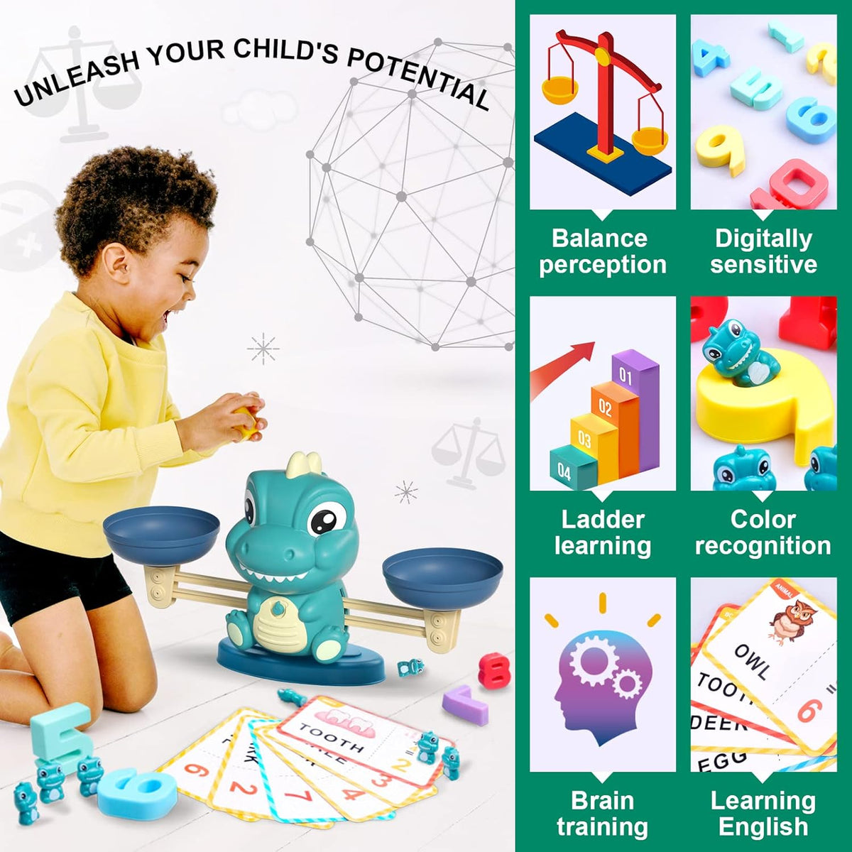 Kaodezhu Dinosaur Math Balance Toys, Montessori Toys for 3 Years Old Kids