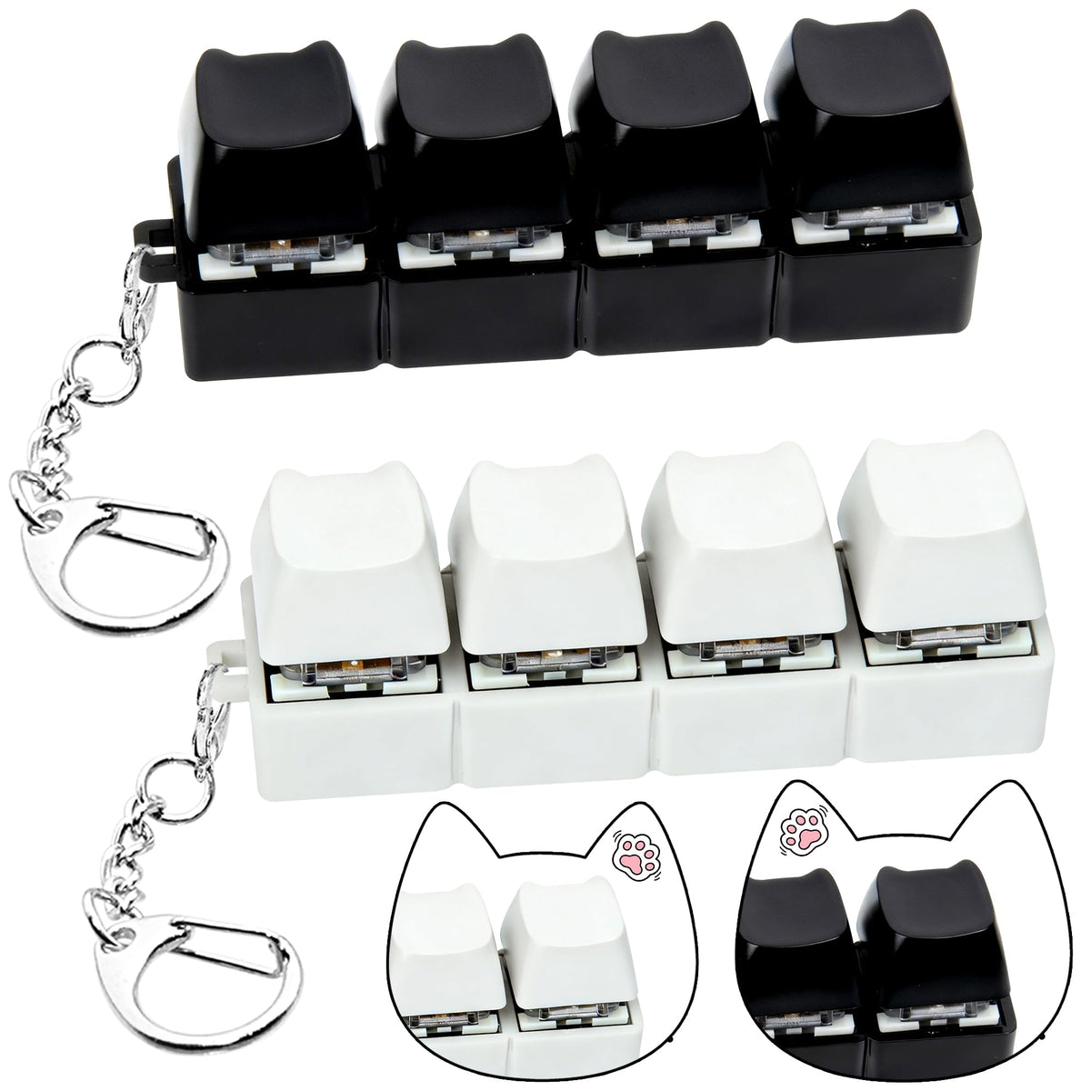 2 PCS Keyboard Fidget Toy, Keyboard Fidget Keychain 4-in-1 Keyboard Decompression Button Finger Clicker Toys, Keychain Button Stress Relief Fidget Gifts to Relief Stress (Transparent)