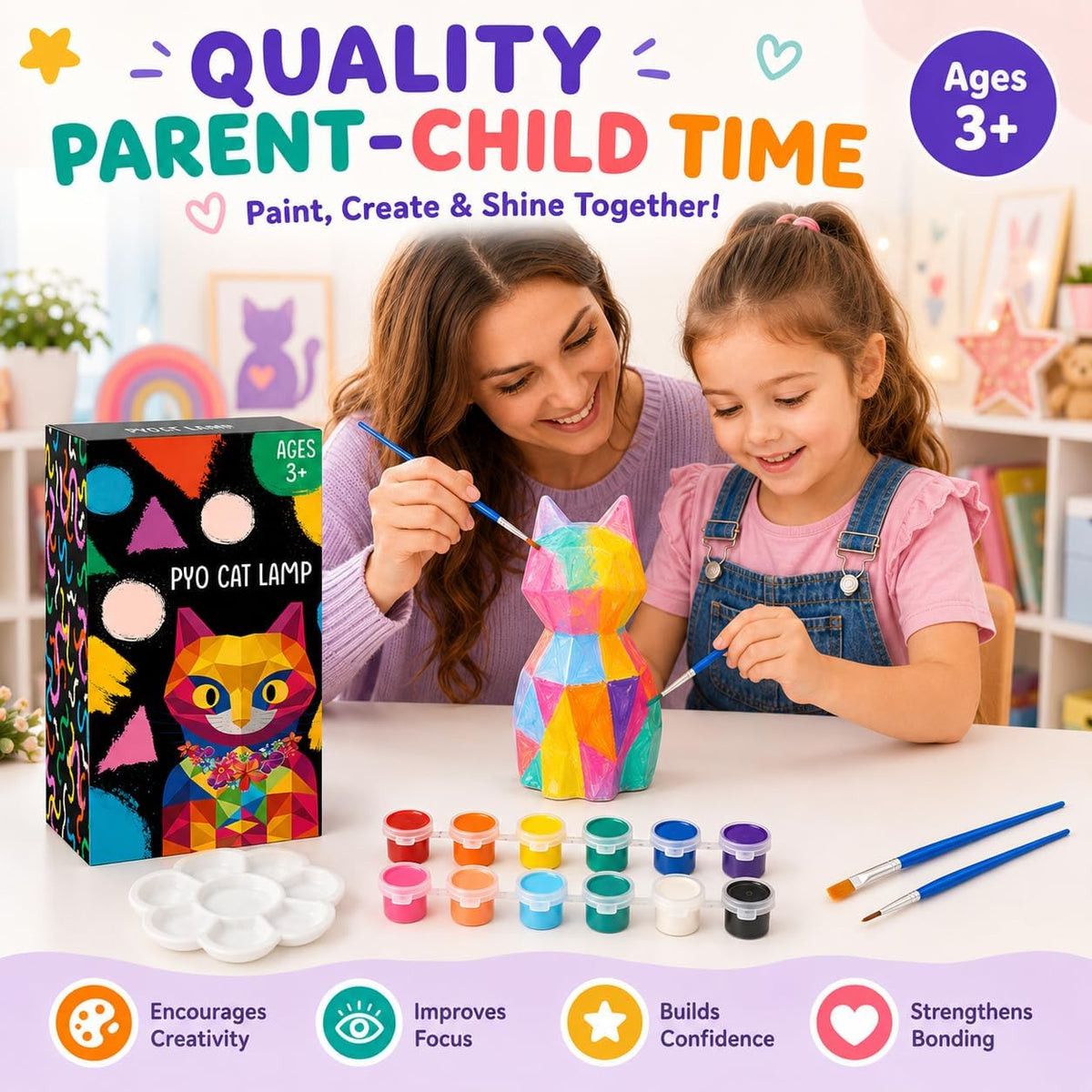 Goodyking Paint Your Own Cat Lamp Kit, DIY Cat Crafts Night Light, Painting Kit Arts & Crafts for Kids Ages 8-12, Art Supplies Birthday Easter Party Holiday Gift for Teens Girls Boys Age 3 4 5 6 7 8+