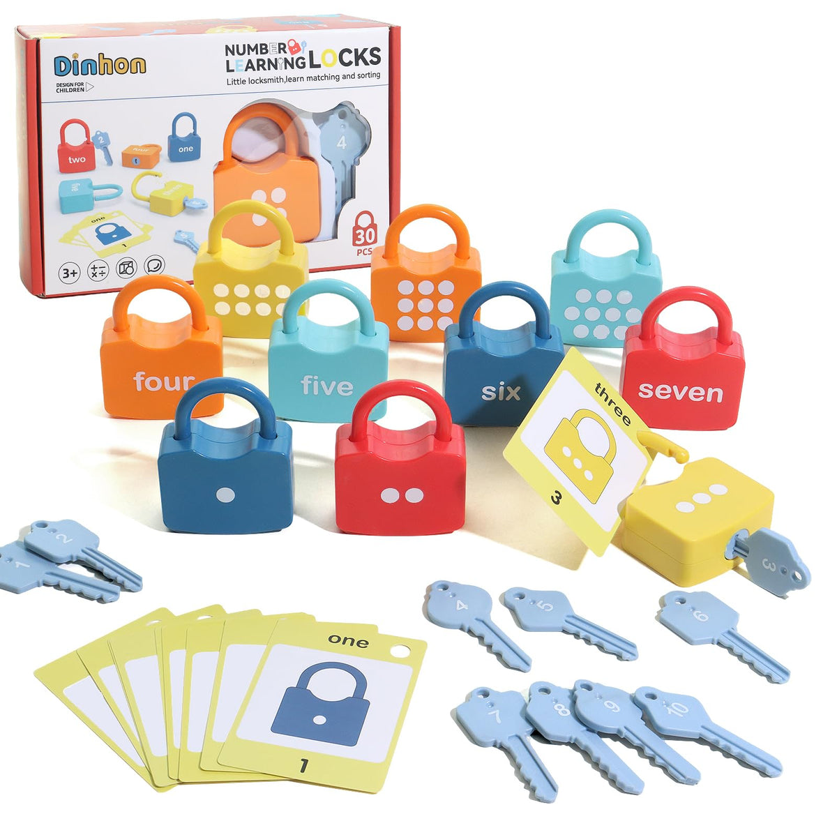 Dinhon Montessori Number Lock Key Toy Learning Game for 3-5 Years Old Kids