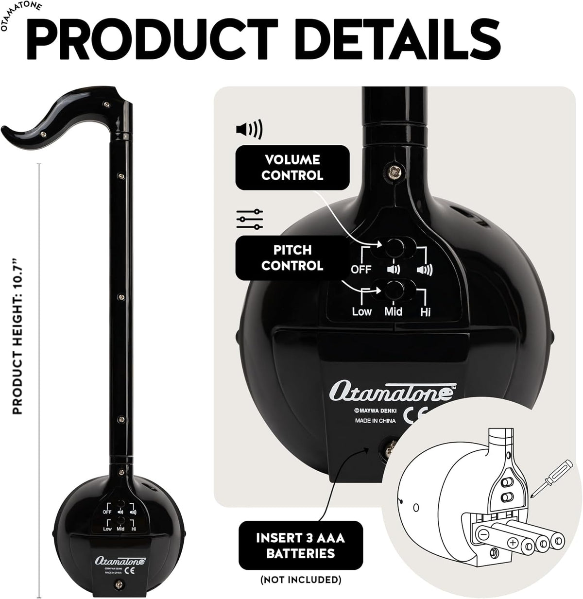 Otamatone Japanese Electronic Synthesizer Musical Instrument Toy - Black