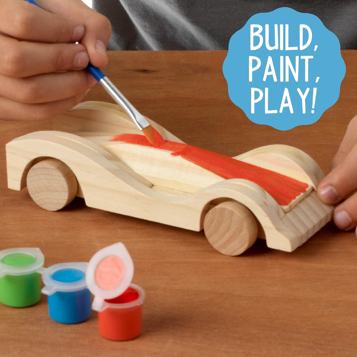 Made By Me Build & Paint Your Own Wooden Toys, DIY Wood Craft Kit, Easy to Assemble, 3 Cars