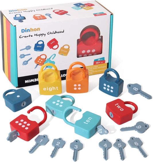 Dinhon Montessori Number Lock Key Toy Learning Game for 3-5 Years Old Kids